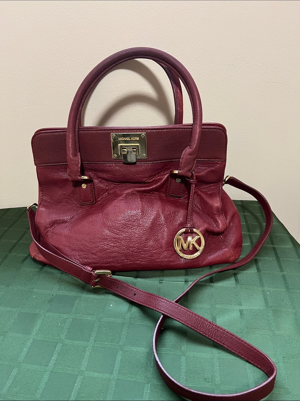 Michael Kors Wine Leather Satchel with Gold Hardware